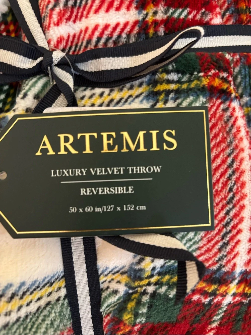 Artemis Design Co. Red White Green Plaid Sherpa Throw Blanket